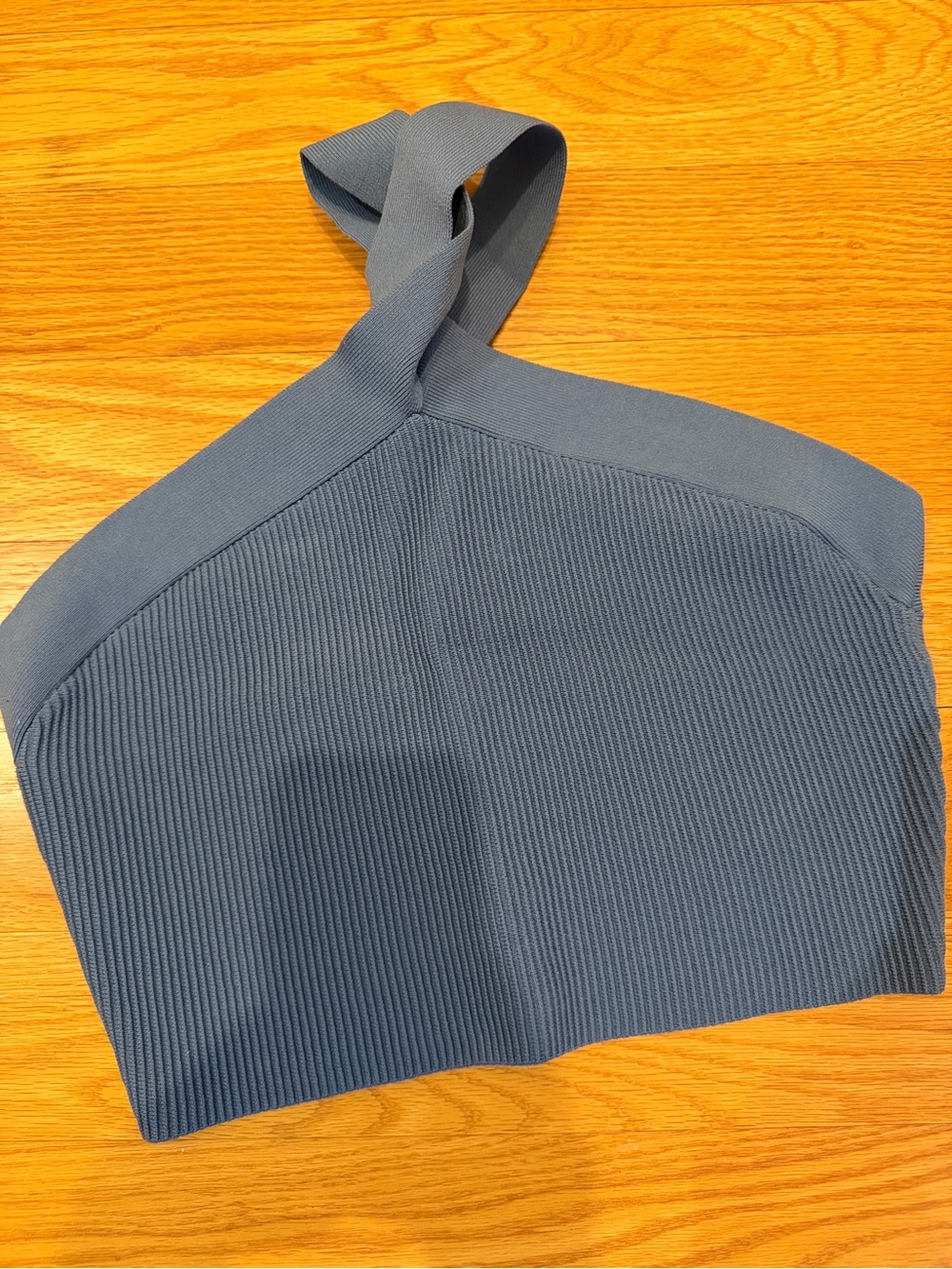 Babaton Textured Knit One-Shoulder Crop Top in Dusty Blue
